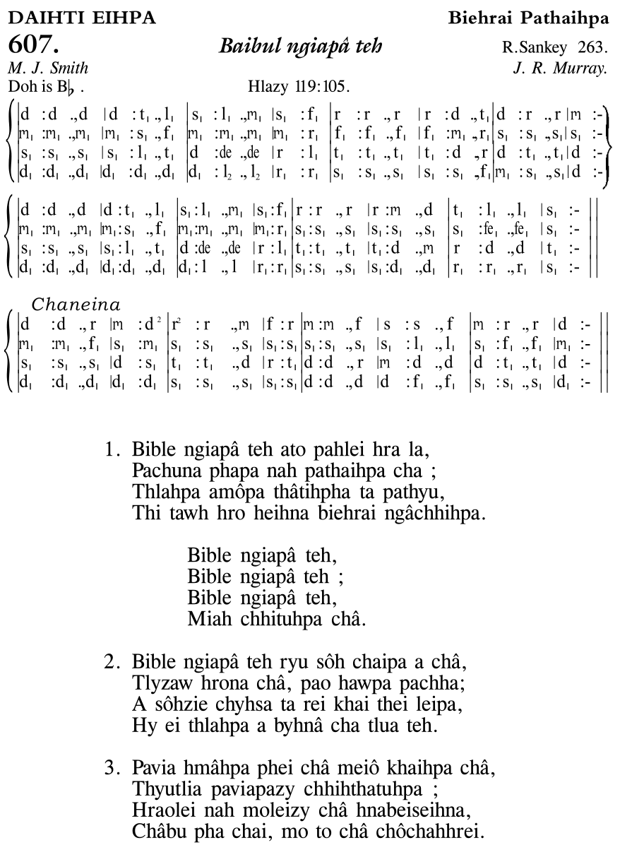 Hymn 607, “Baibul ngiapâ teh”, Edition 11