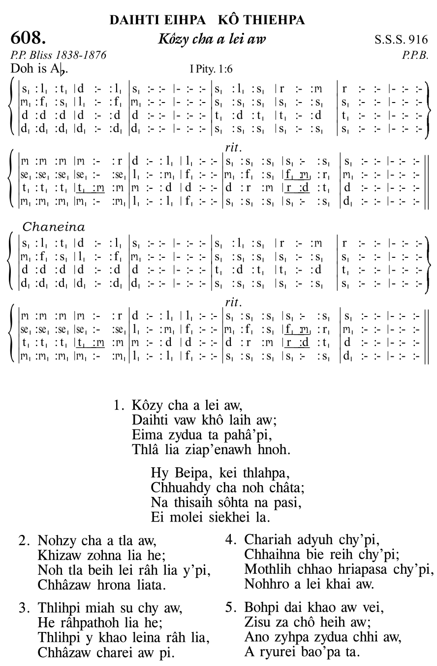 Hymn 608, “Kôzy cha a lei aw”, Edition 11