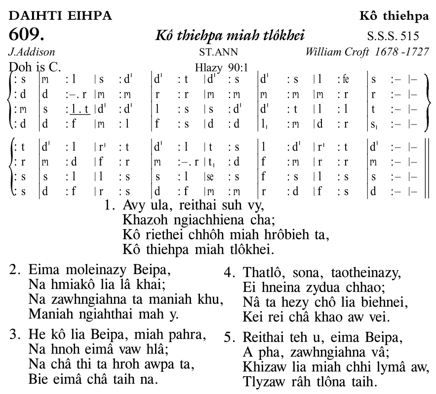 Hymn 609, “Kô thiehpa miah tlôkhei”, Edition 11