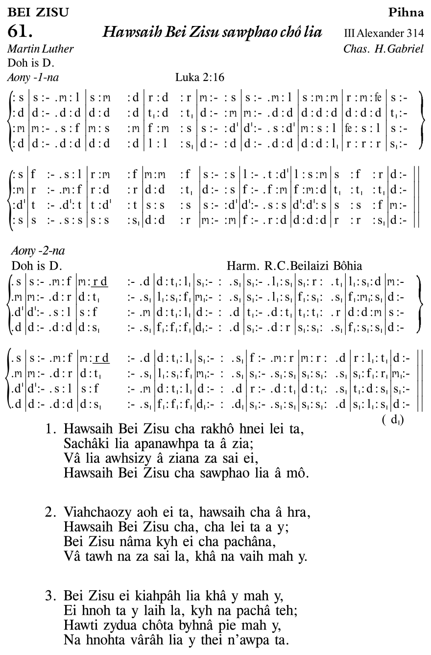 Hymn 61, “Hawsaih Bei Zisu sawphao chô lia”, Edition 11