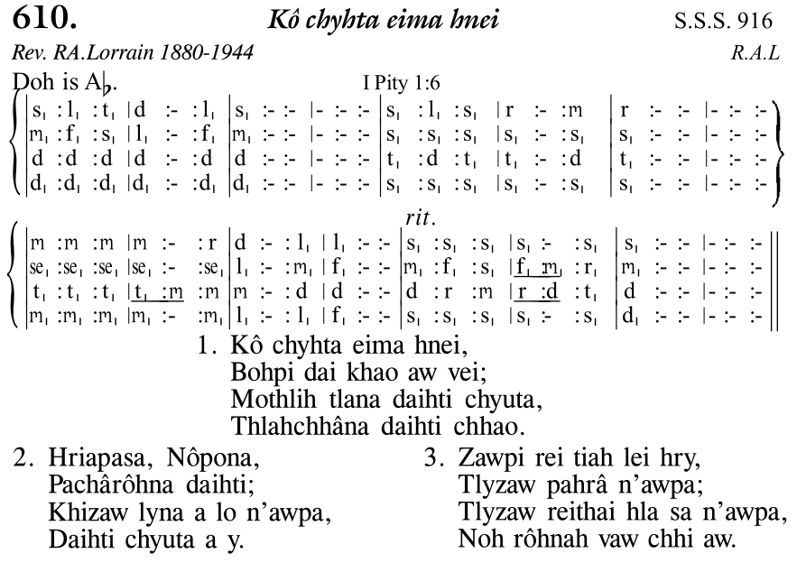 Hymn 610, “Kô chyhta eima hnei”, Edition 11