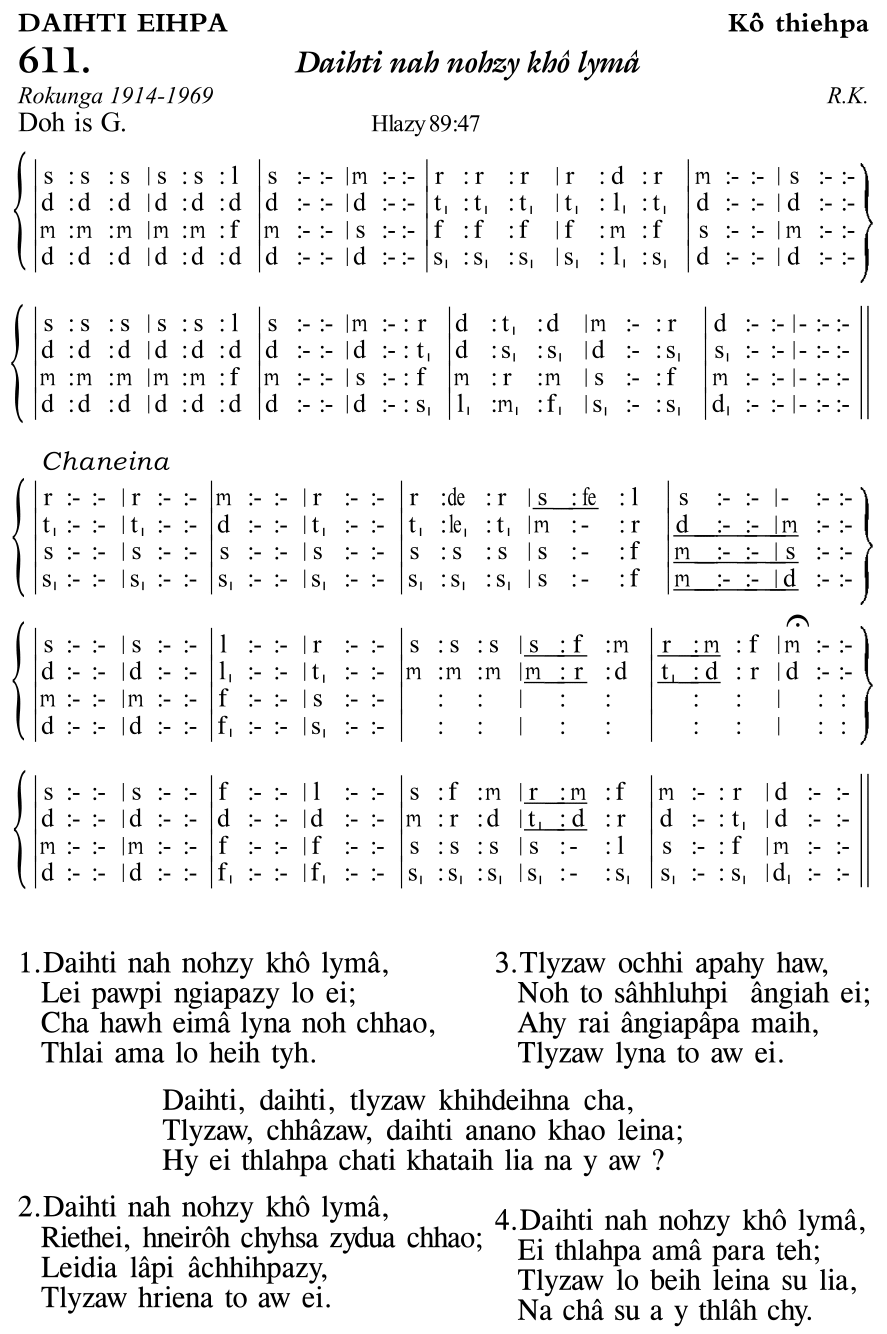 Hymn 611, “Daihti nah nohzy khô lymâ”, Edition 11