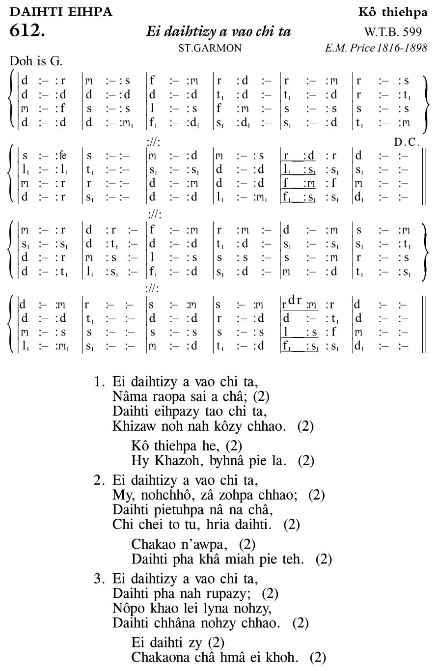 Hymn 612, “Ei daihtizy a vao chi ta”, Edition 11