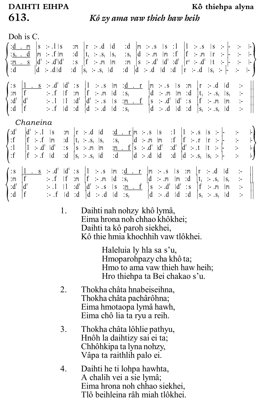 Hymn 613, “Kô zy ama vaw thieh haw heih”, Edition 11