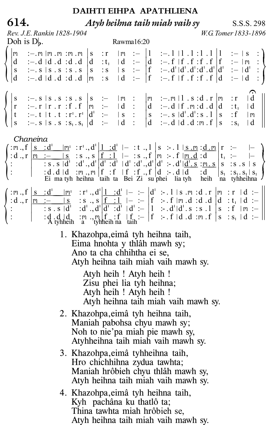 Hymn 614, “Atyh heihna taih miah vaih sy”, Edition 11