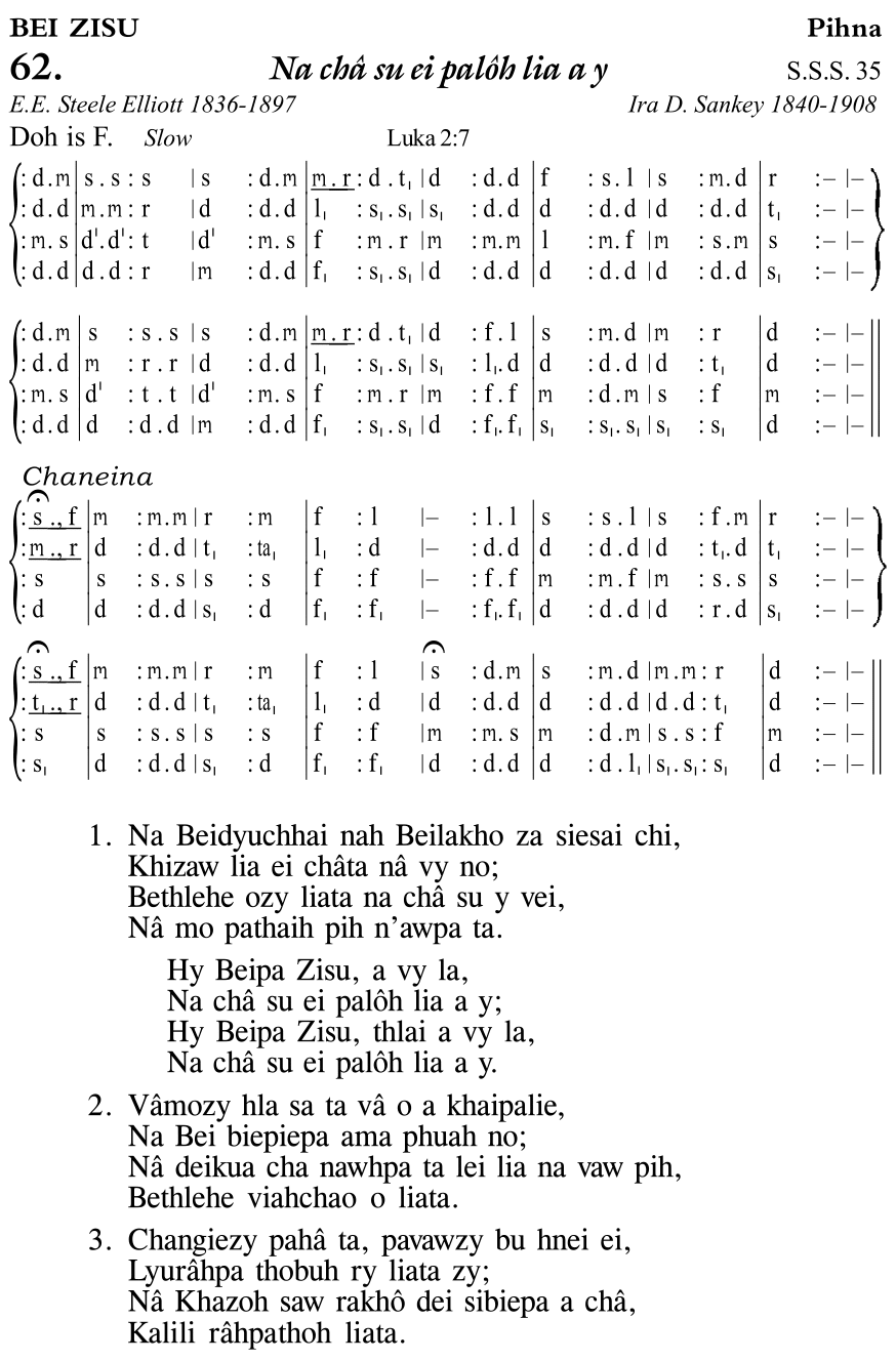 Hymn 62, “Na châ su ei palôh lia a y”, Edition 11
