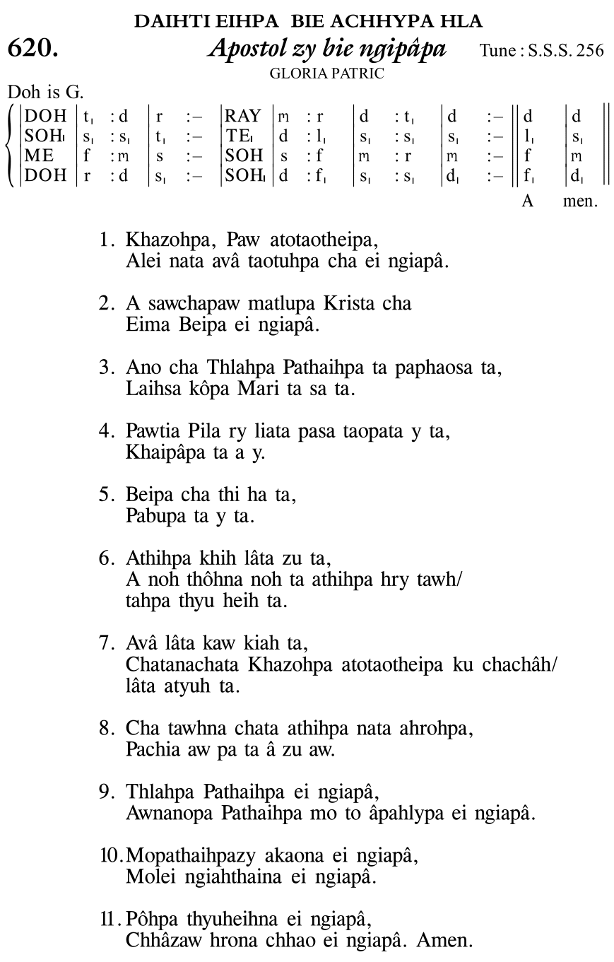 Hymn 620, “Apostol zy bie ngipâpa”, Edition 11