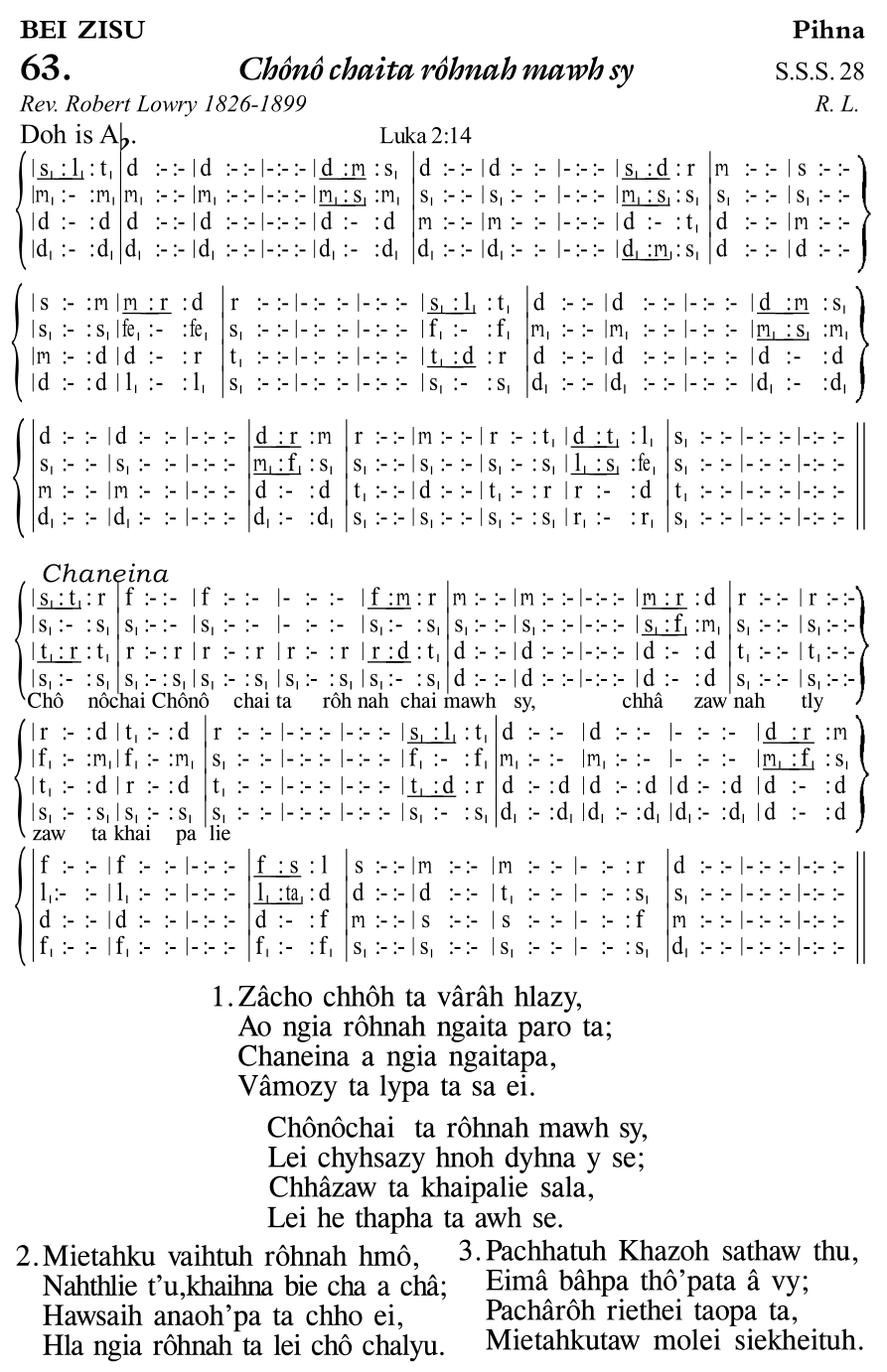 Hymn 63, “Chônô chaita rôhnah mawh sy”, Edition 11