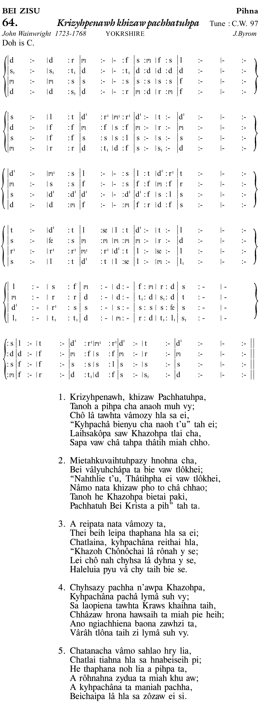 Hymn 64, “Krizyhpenawh khizaw pachhatuhpa”, Edition 11