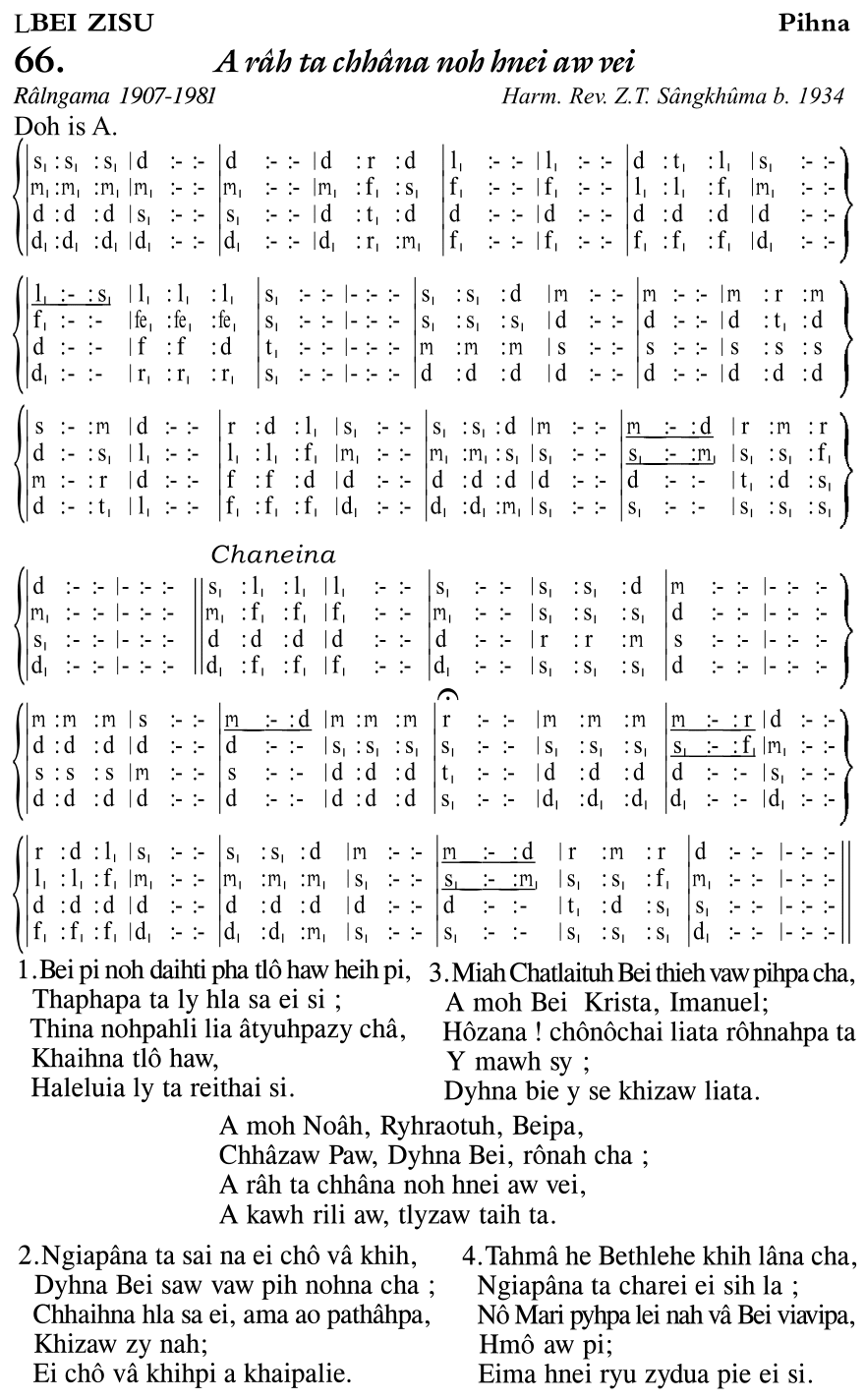 Hymn 66, “A râh ta chhâna noh hnei aw vei”, Edition 11