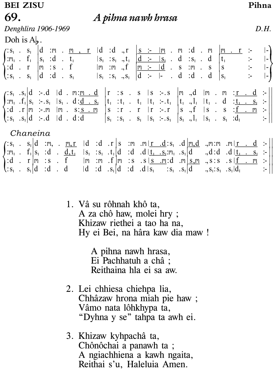 Hymn 69, “A pihna nawh hrasa”, Edition 11