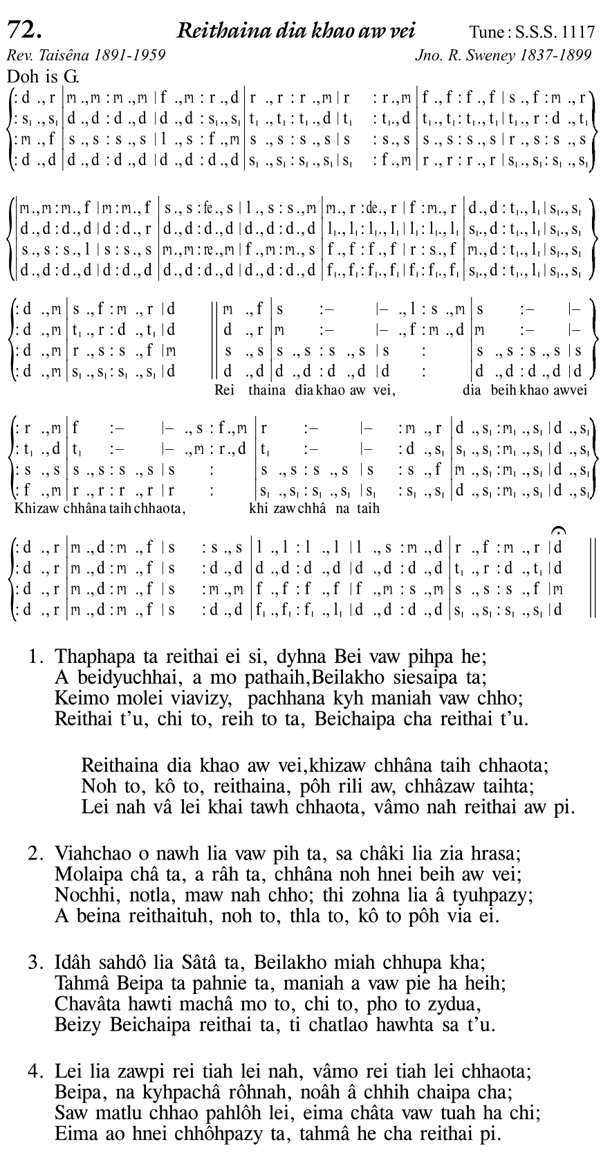 Hymn 72, “Reithaina dia khao aw vei”, Edition 11