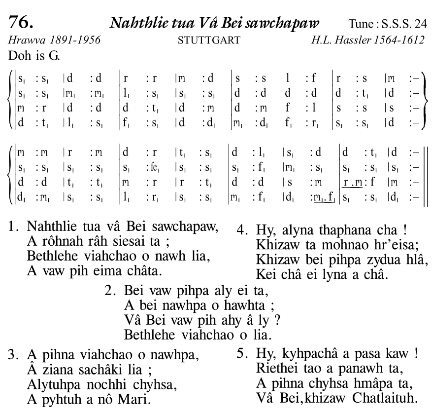 Hymn 76, “Nahthlie tua Vâ Bei sawchapaw”, Edition 11
