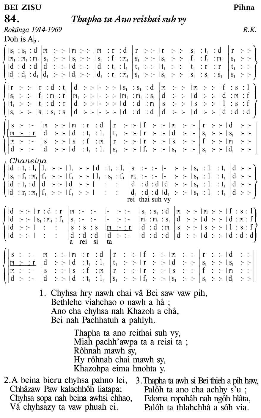 Hymn 84, “Thapha ta Ano reithai suh vy”, Edition 11