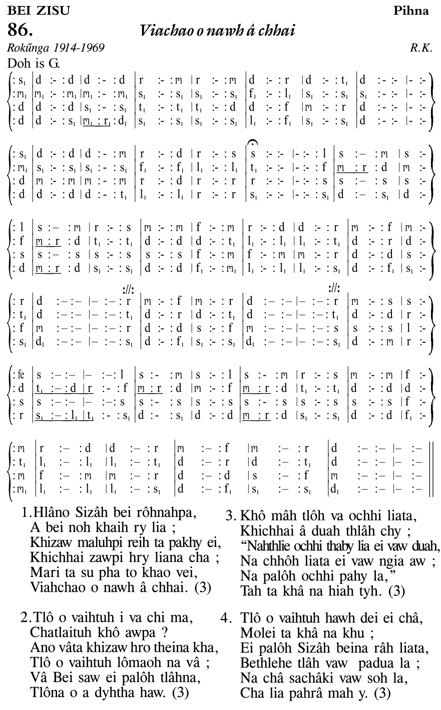 Hymn 86, “Viachao o nawh â chhai”, Edition 11