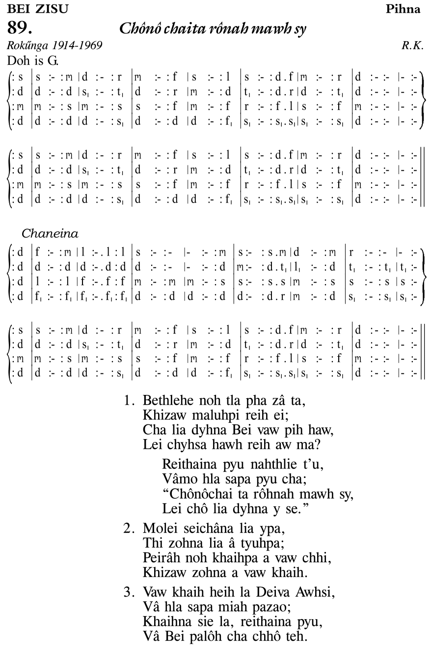 Hymn 89, “Chônô chaita rônah mawh sy”, Edition 11