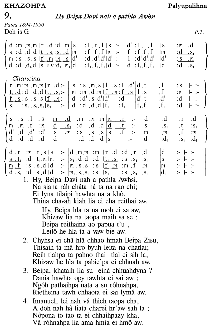 Hymn 9, “Hy Beipa Davi nah a pathla Awhsi”, Edition 11
