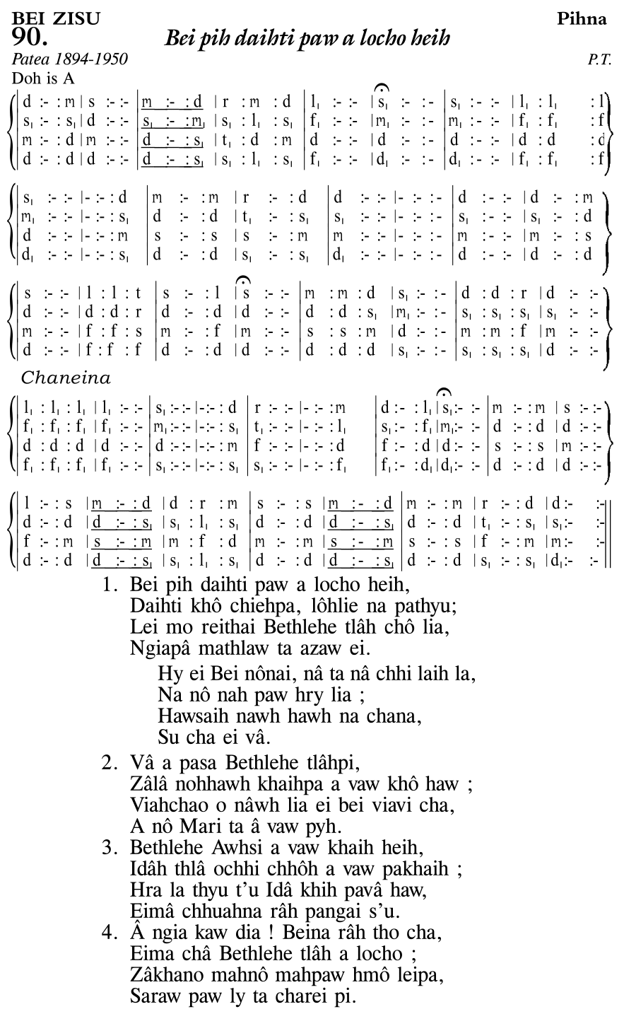 Hymn 90, “Bei pih daihti paw a locho heih”, Edition 11