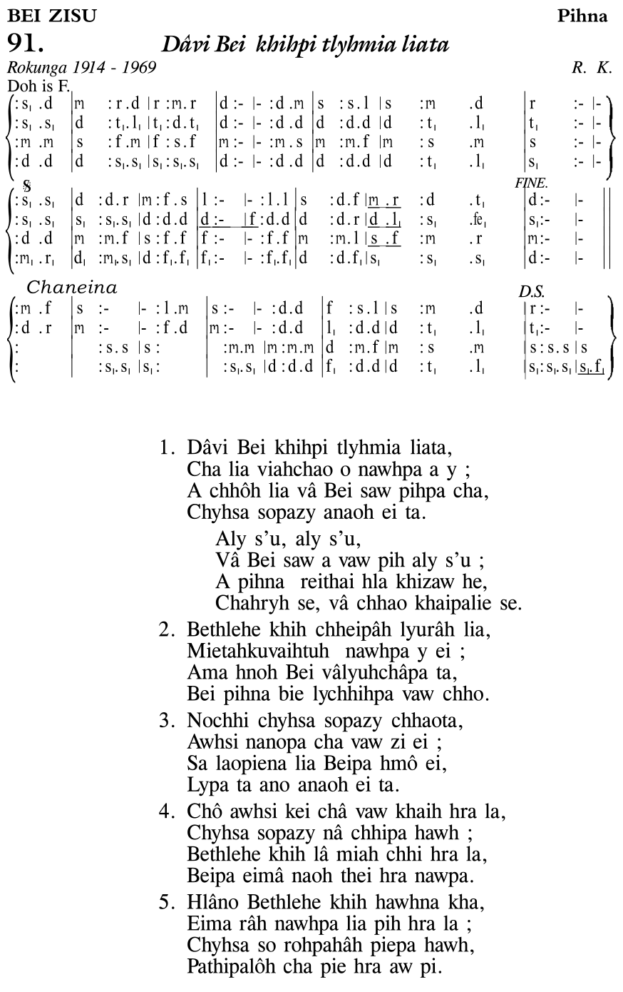 Hymn 91, “Dâvi Bei khihpi tlyhmia liata”, Edition 11