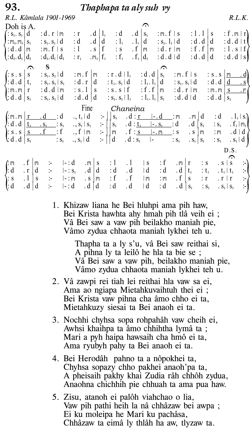 Hymn 93, “Thaphapa ta aly suh vy”, Edition 11