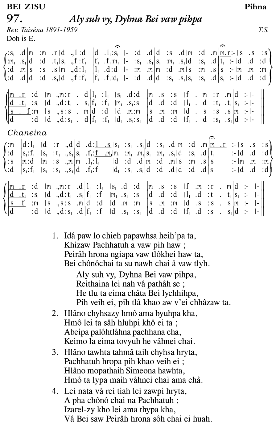 Hymn 97, “Aly suh vy, Dyhna Bei vaw pihpa”, Edition 11