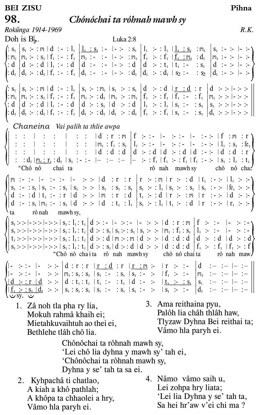 Hymn 98, “Chônôchai ta rônah mawh sy”, Edition 11