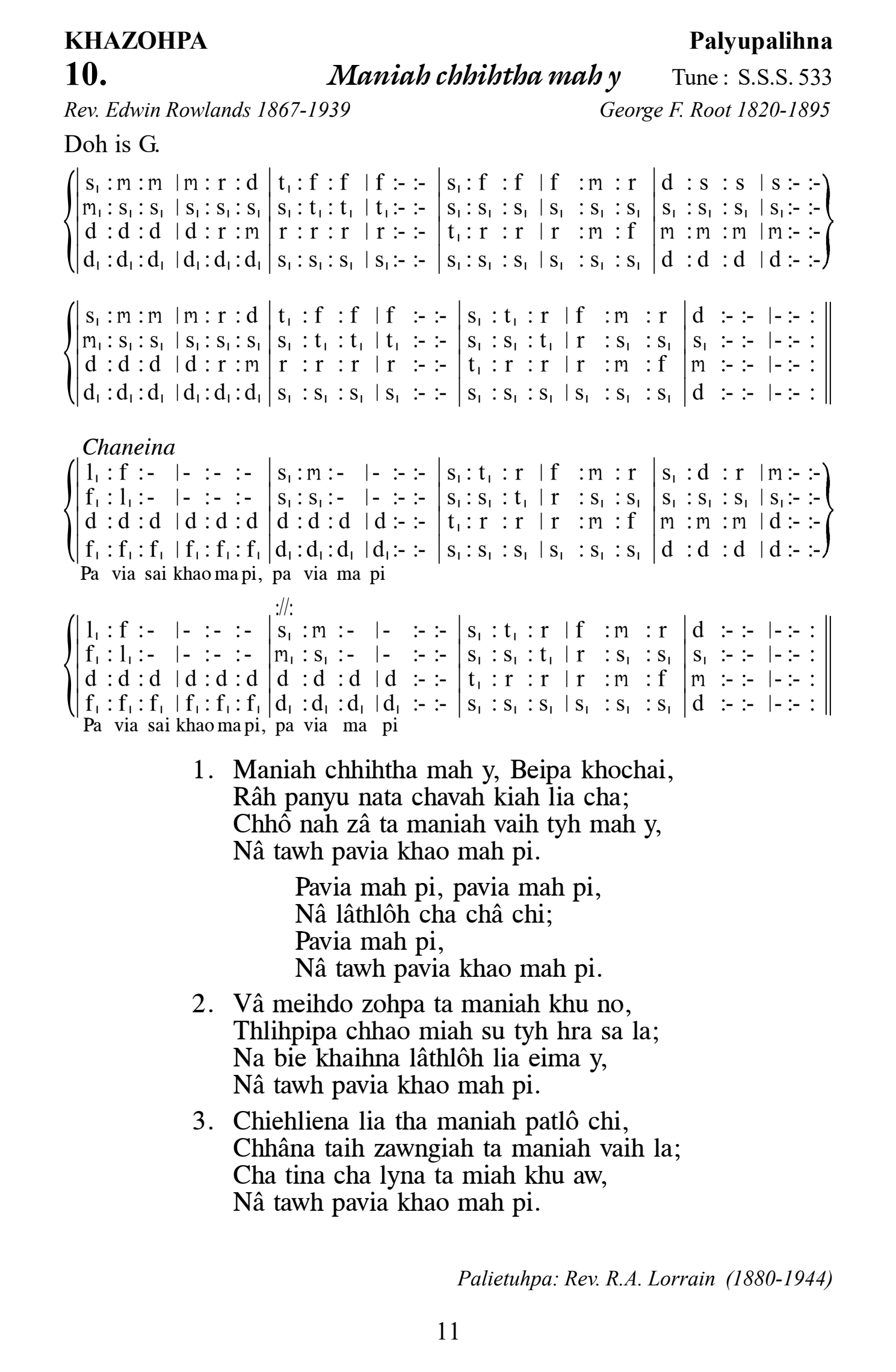 Hymn 10, “Maniah chhihtha mah y”, Edition 13