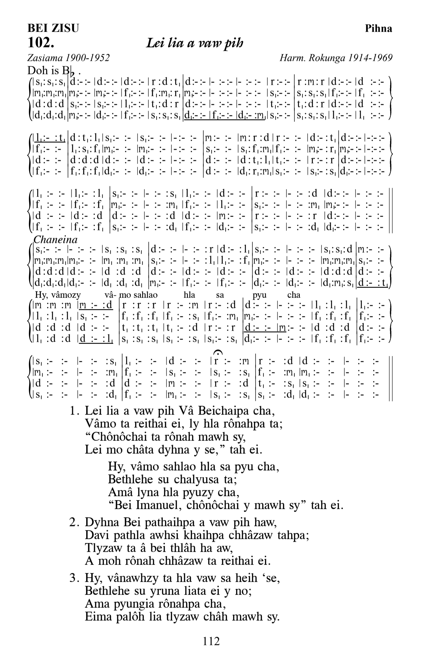 Hymn 102, “Lei lia a vaw pih”, Edition 13