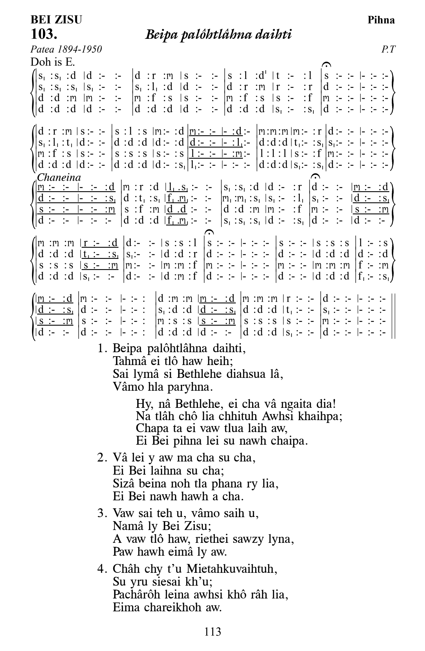 Hymn 103, “Beipa palôhtlâhna daihti”, Edition 13