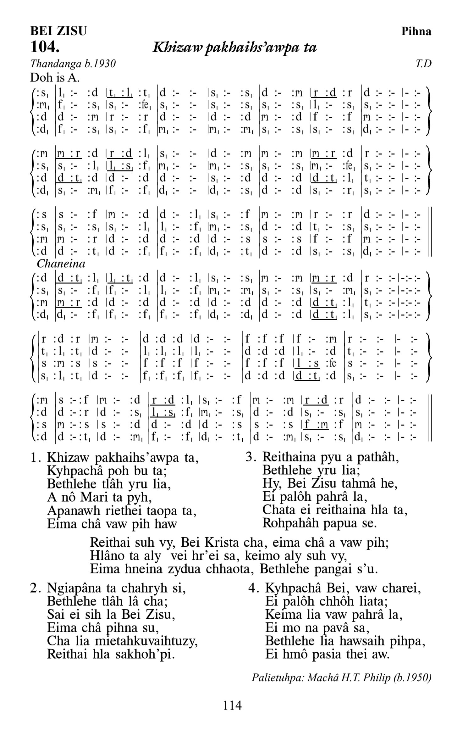 Hymn 104, “Khizaw pakhaihs'awpa ta”, Edition 13