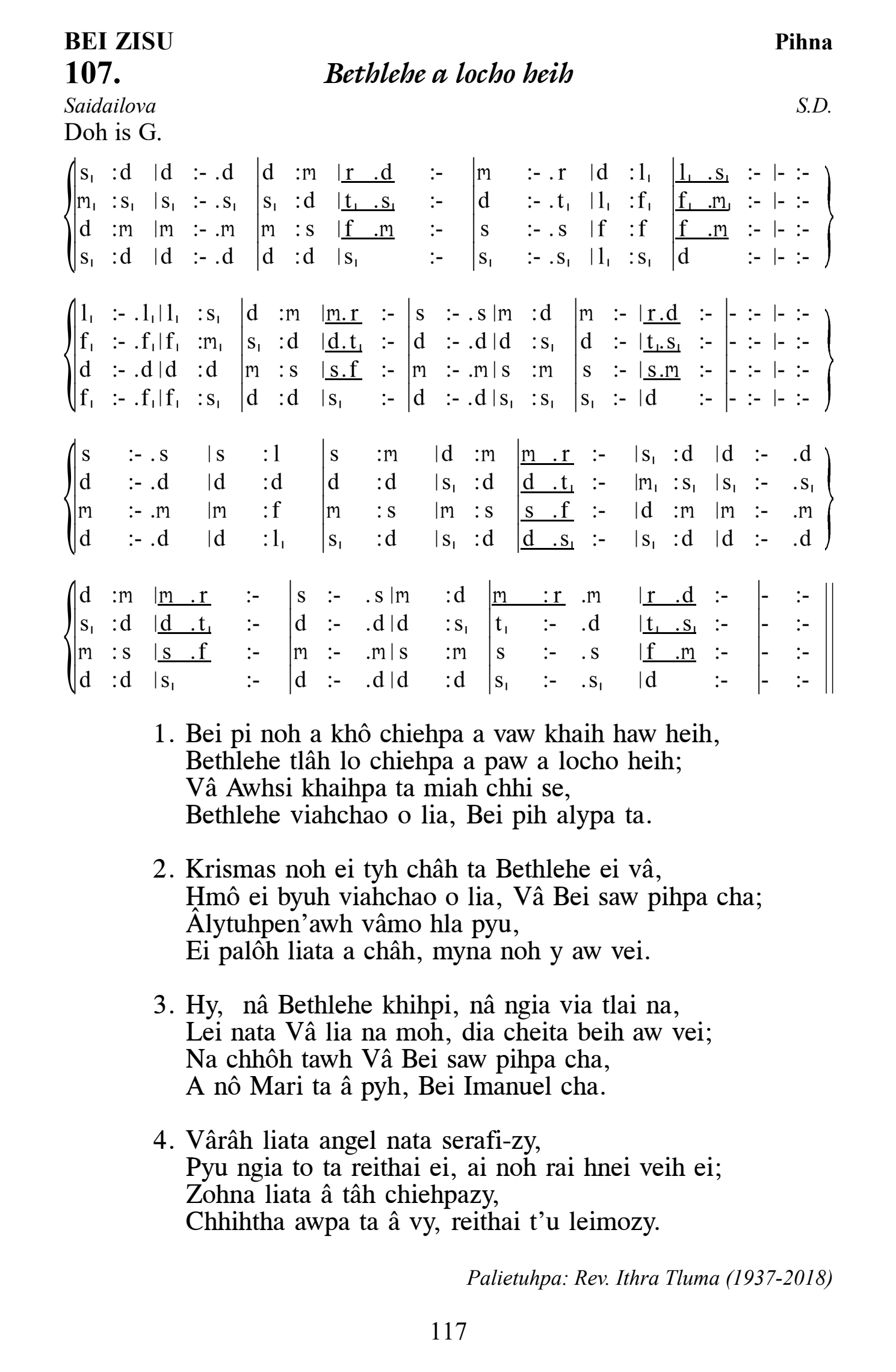 Hymn 107, “Bethlehe a locho heih”, Edition 13