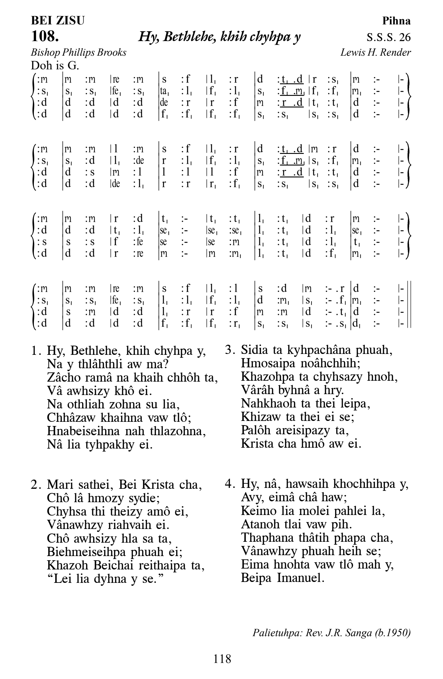 Hymn 108, “Hy, Bethlehe, khih chyhpa y”, Edition 13