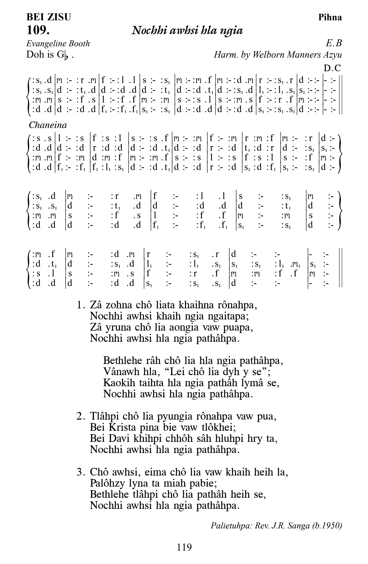 Hymn 109, “Nochhi awhsi hla ngia”, Edition 13