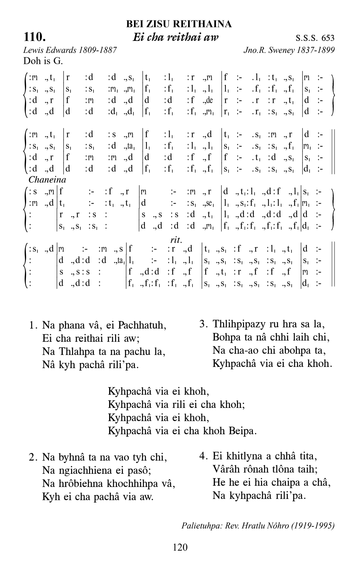 Hymn 110, “Ei cha reithai aw”, Edition 13