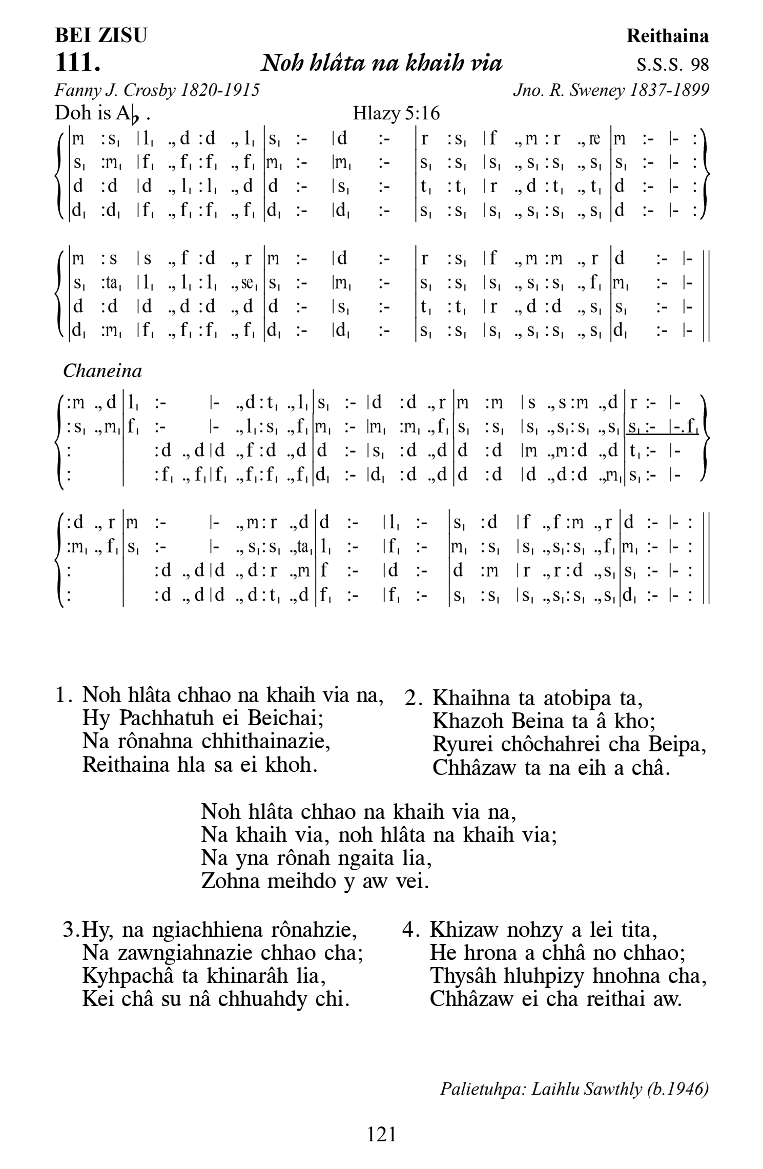 Hymn 111, “Noh hlâta na khaih via”, Edition 13