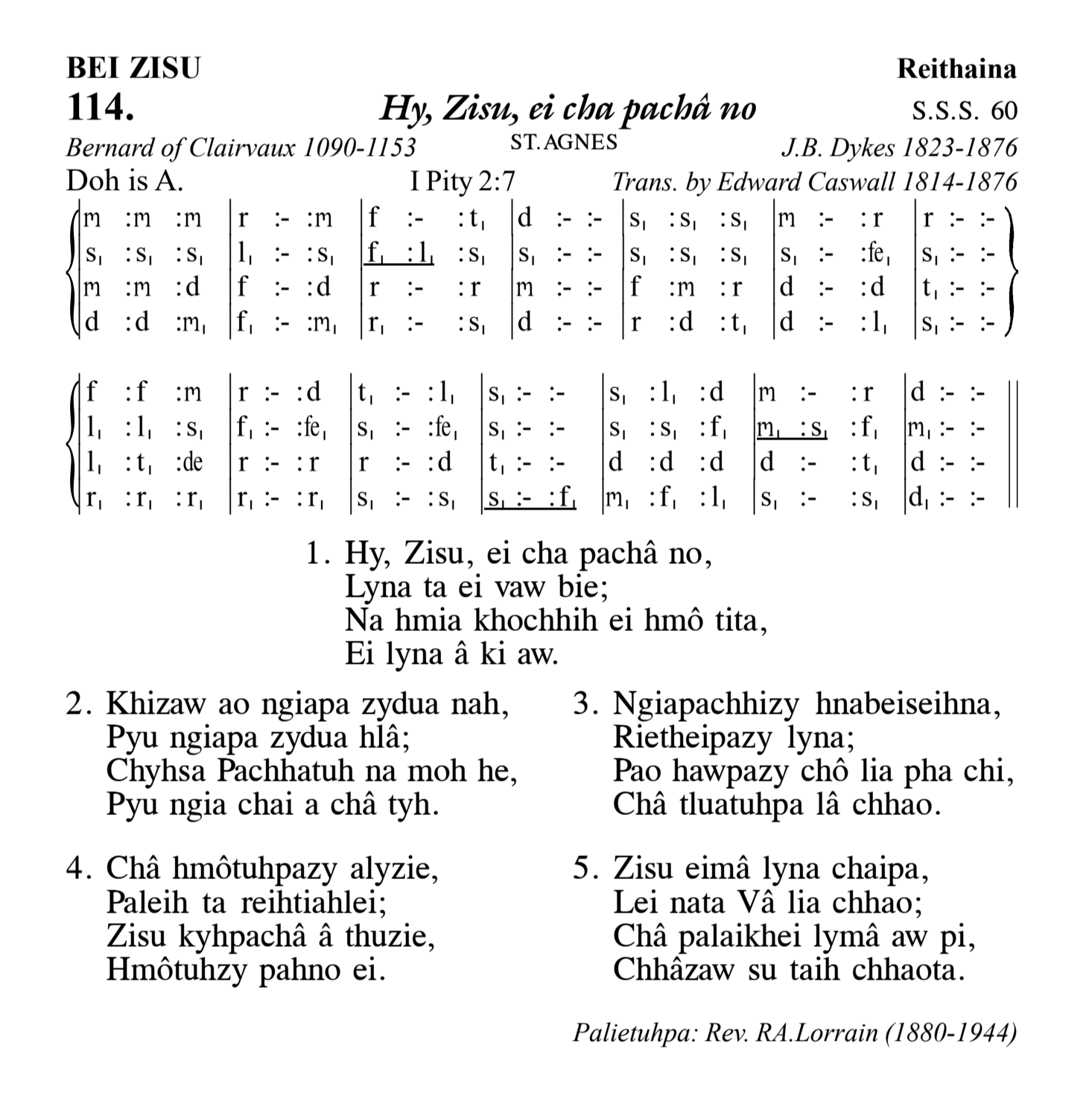 Hymn 114, “Hy, Zisu, ei cha pachâ no”, Edition 13