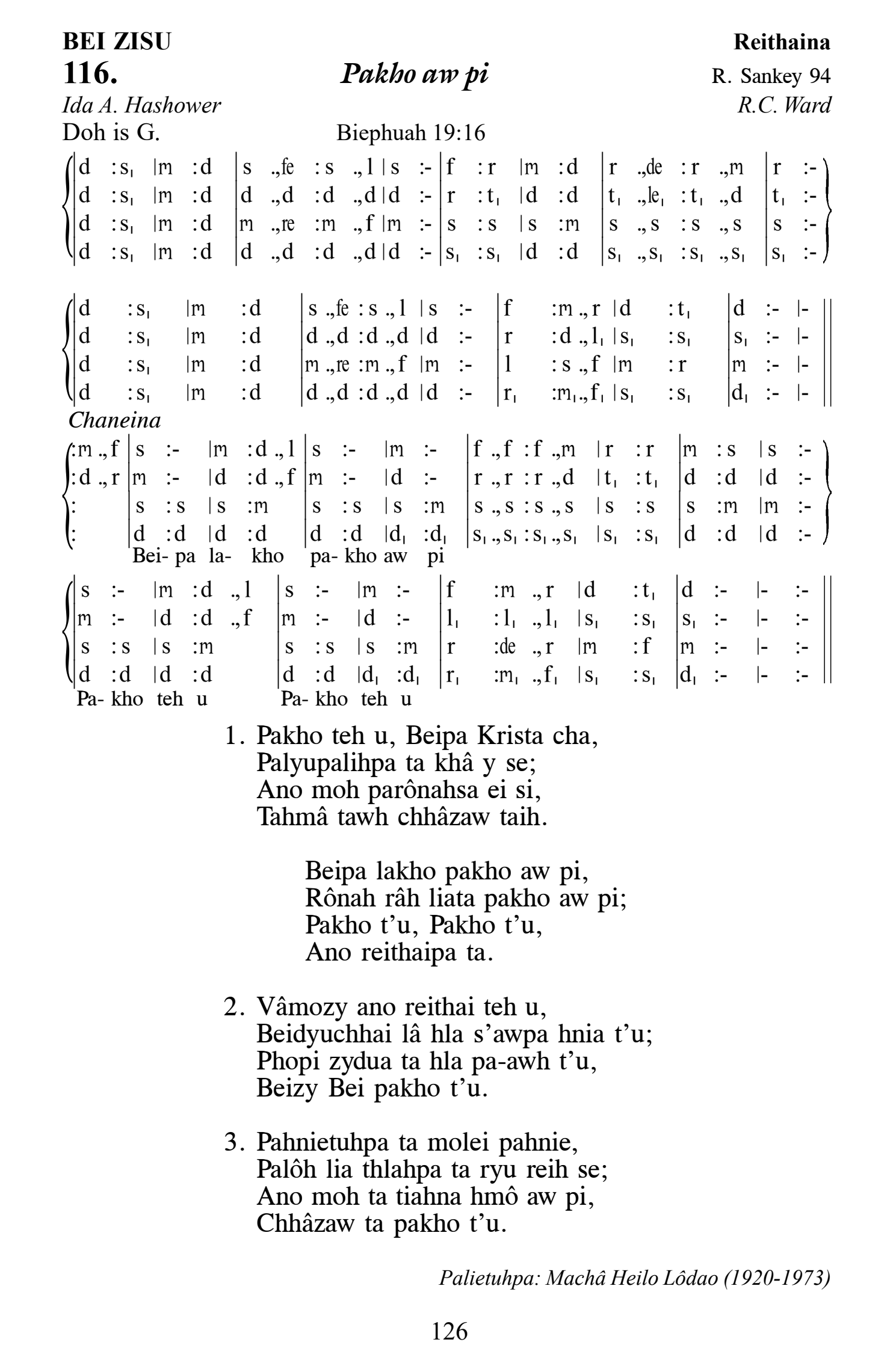 Hymn 116, “Pakho aw pi”, Edition 13