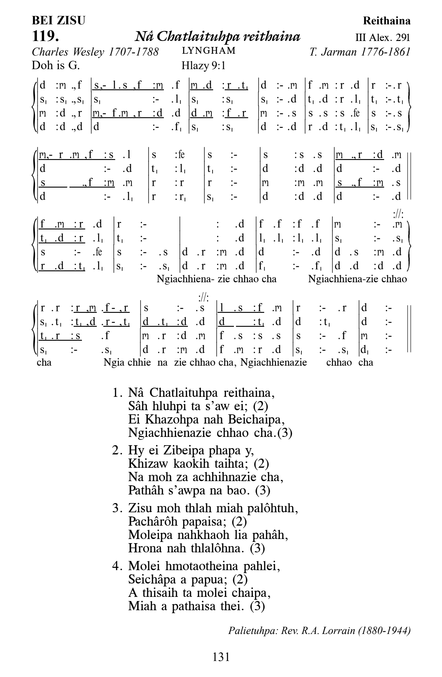 Hymn 119, “Nâ Chatlaituhpa reithaina”, Edition 13