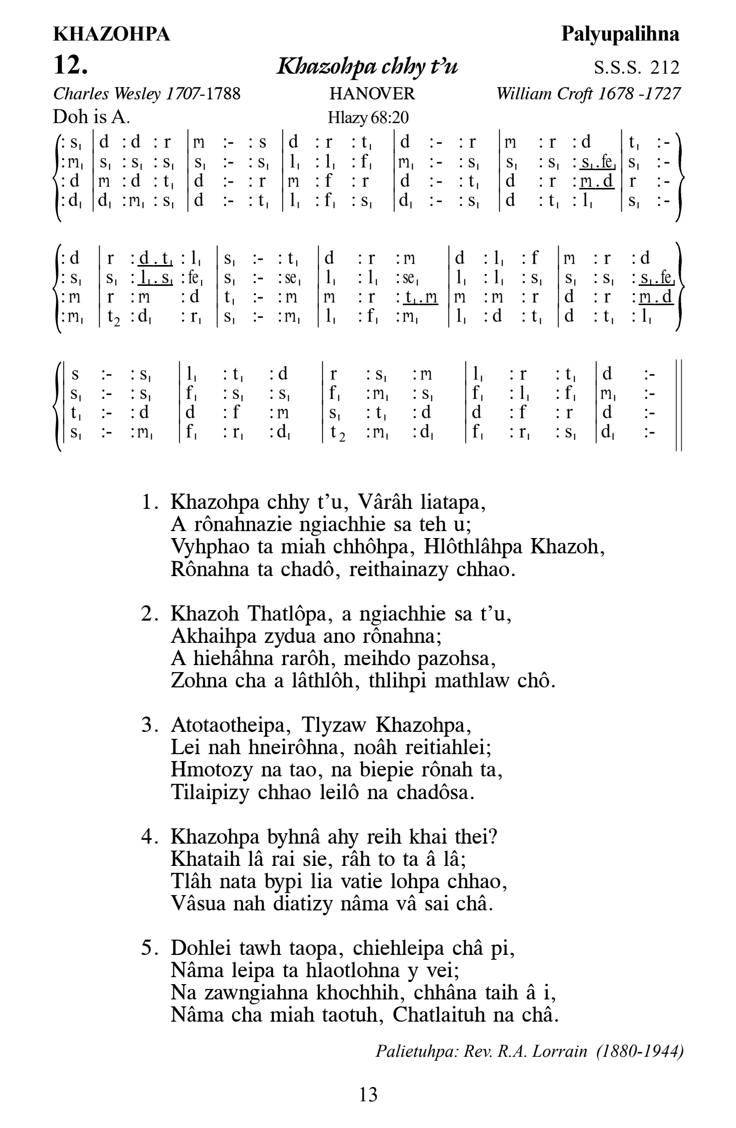 Hymn 12, “Khazohpa chhy t'u”, Edition 13