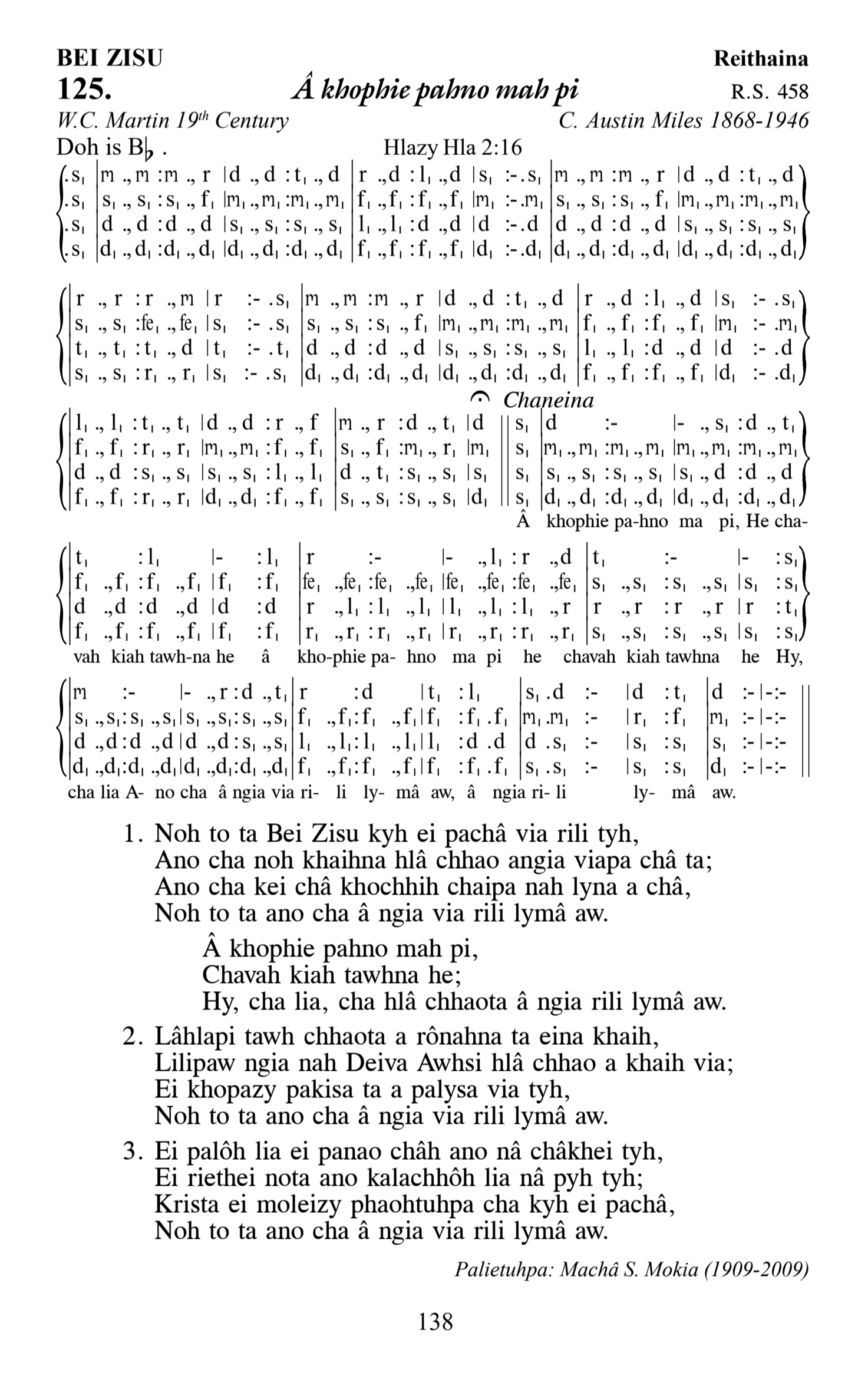 Hymn 125, “Â khophie pahno mah pi”, Edition 13