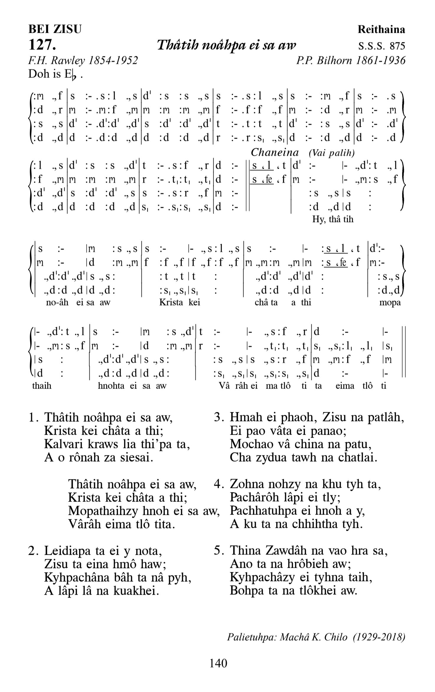 Hymn 127, “Thâtih noâhpa ei sa aw”, Edition 13