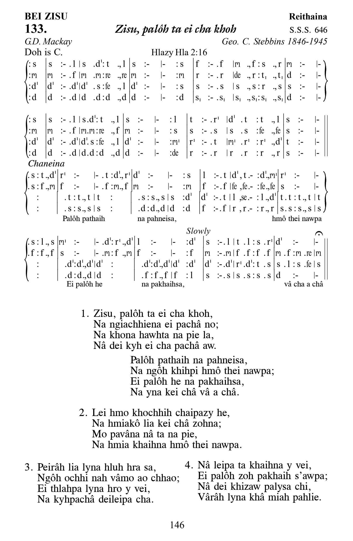 Hymn 133, “Zisu, palôh ta ei cha khoh”, Edition 13
