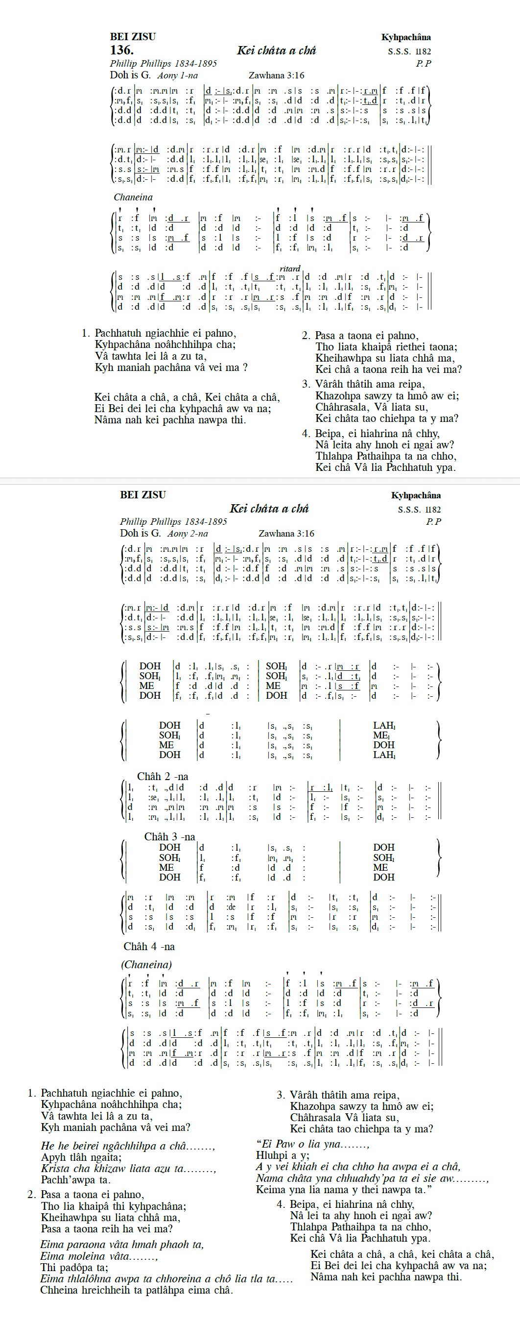 Hymn 136, “Kei châta a châ”, Edition 13