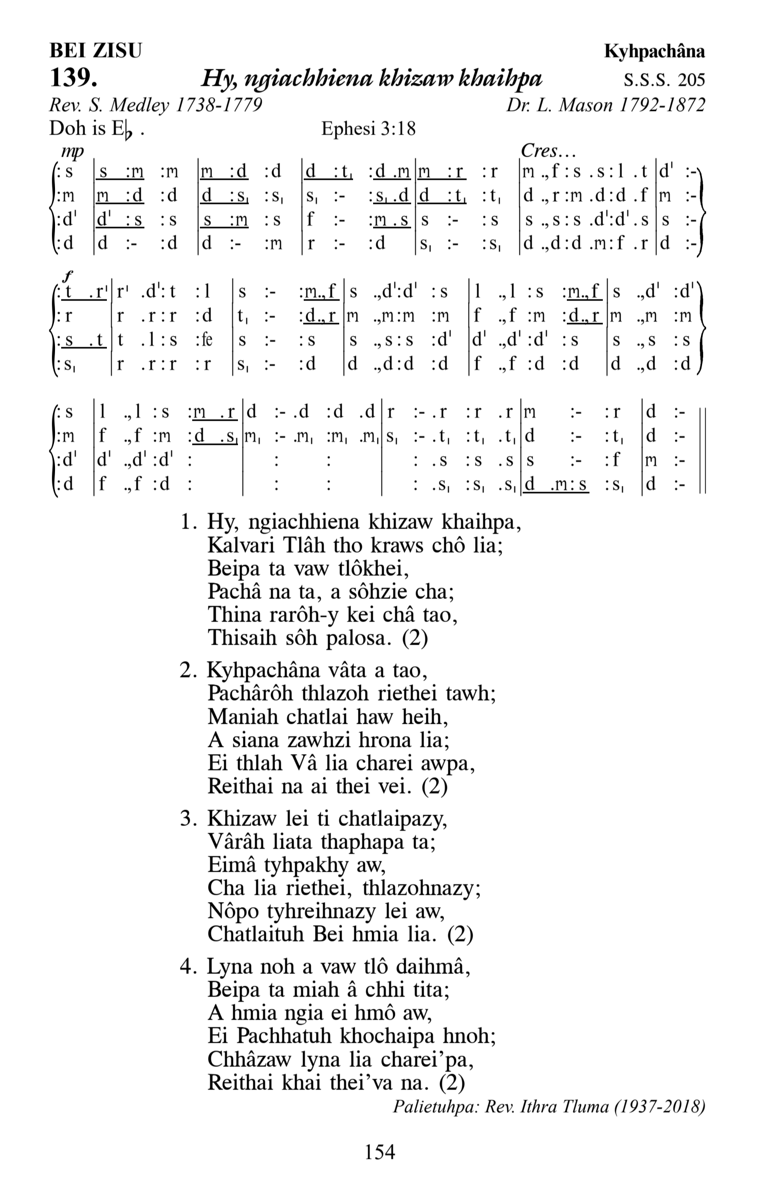 Hymn 139, “Hy, ngiachhiena khizaw khaihpa”, Edition 13