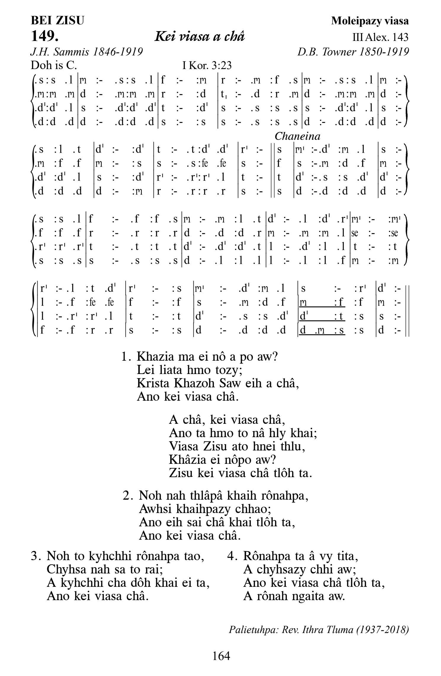 Hymn 149, “Kei viasa a châ”, Edition 13