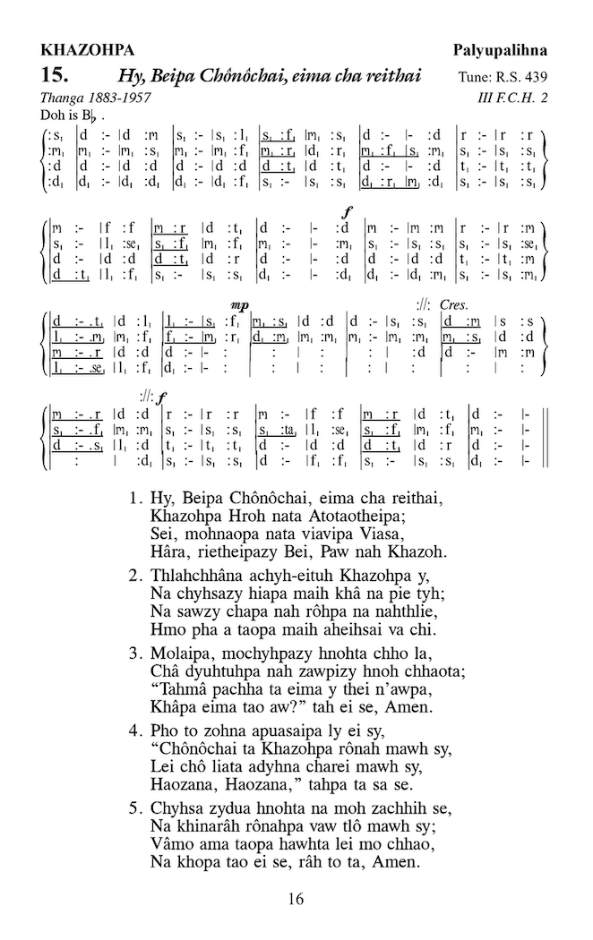 Hymn 15, “Hy, Beipa Chônôchai, eima cha reithai”, Edition 13