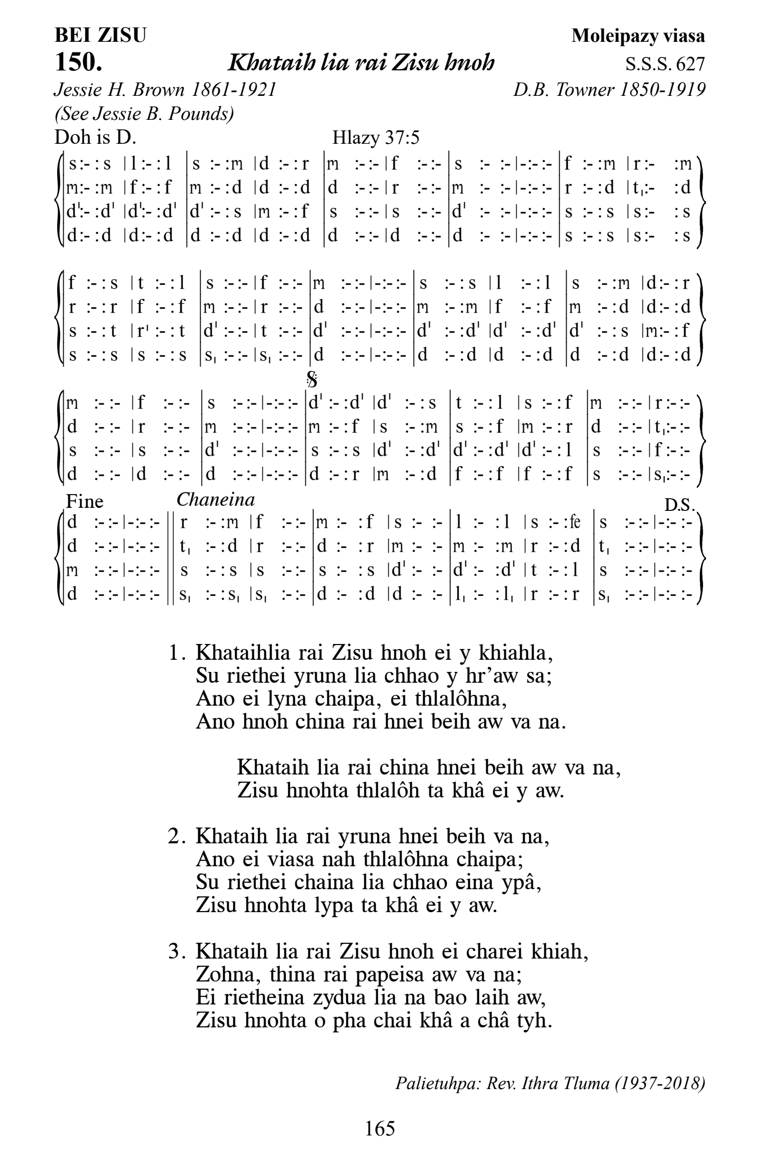 Hymn 150, “Khataih lia rai Zisu hnoh”, Edition 13