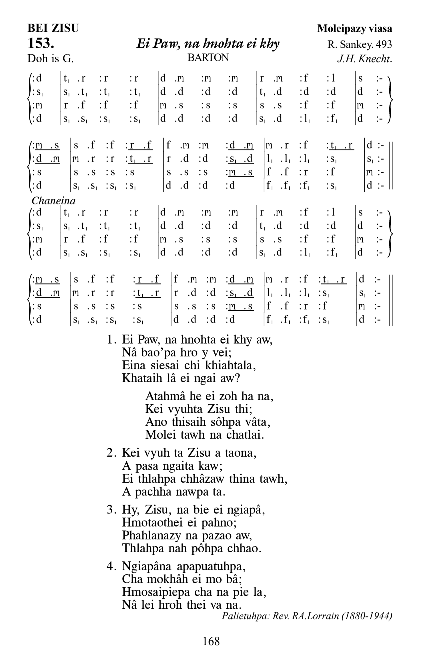 Hymn 153, “Ei Paw, na hnohta ei khy”, Edition 13