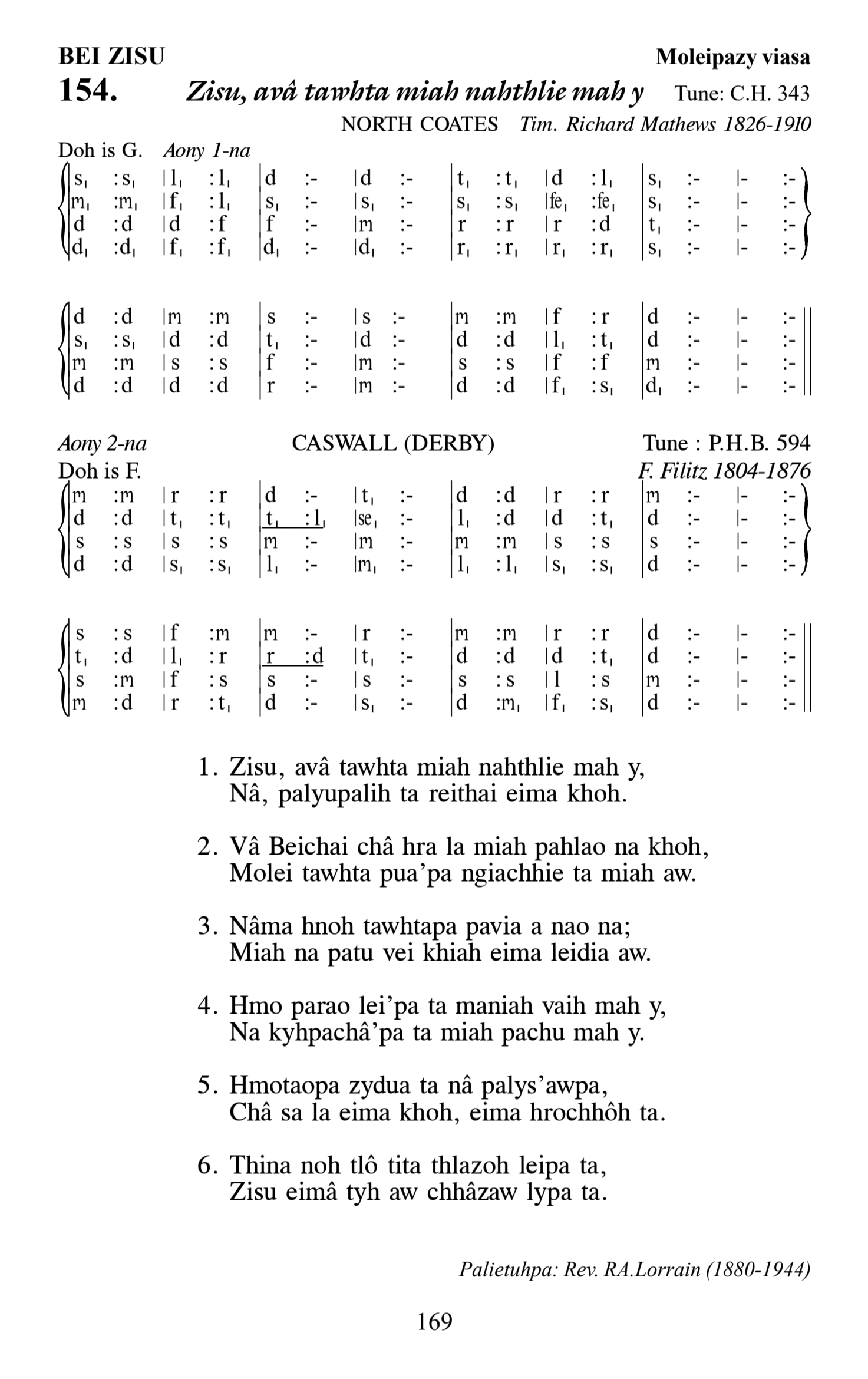 Hymn 154, “Zisu, avâ tawhta miah nahthlie mah y”, Edition 13