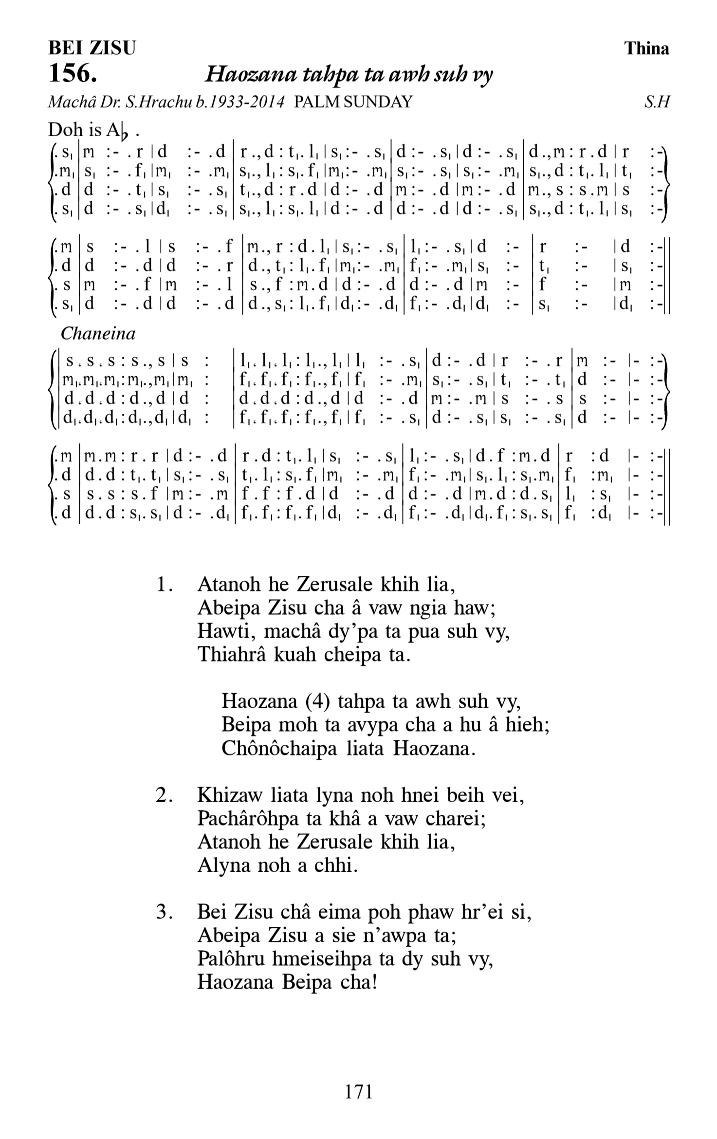 Hymn 156, “Haozana tahpa ta awh suh vy”, Edition 13